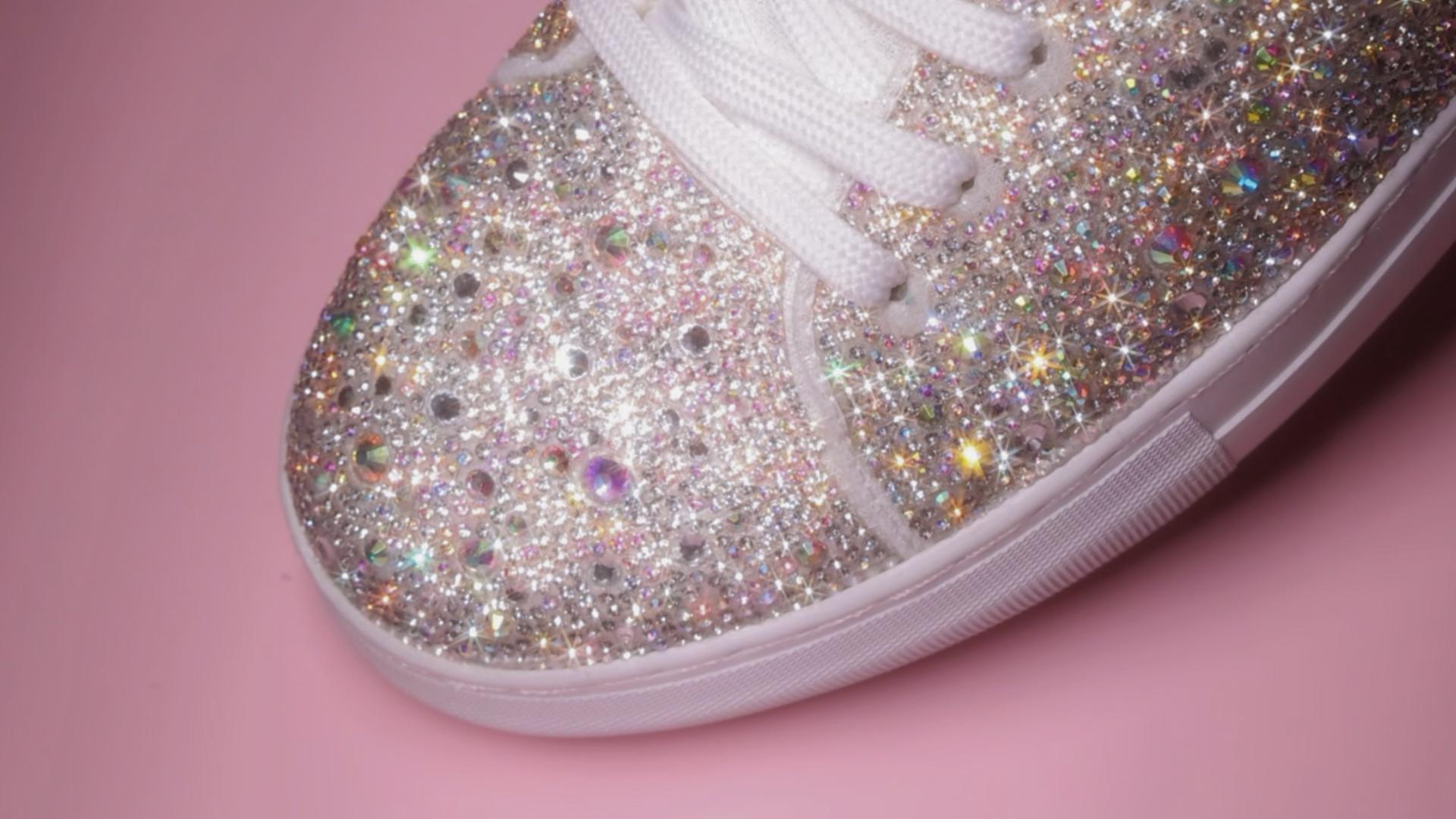 Qinpos Rhinestone Sneakers for Women, Glitter Sparkle Tennis